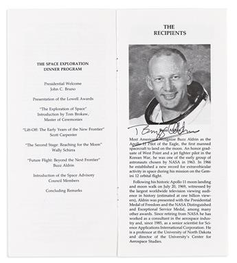 (ASTRONAUTS--APOLLO--MERCURY.) Two Explorer's Club programs, Signed by 5 members of the prime crews of Apollo or Mercury missions.